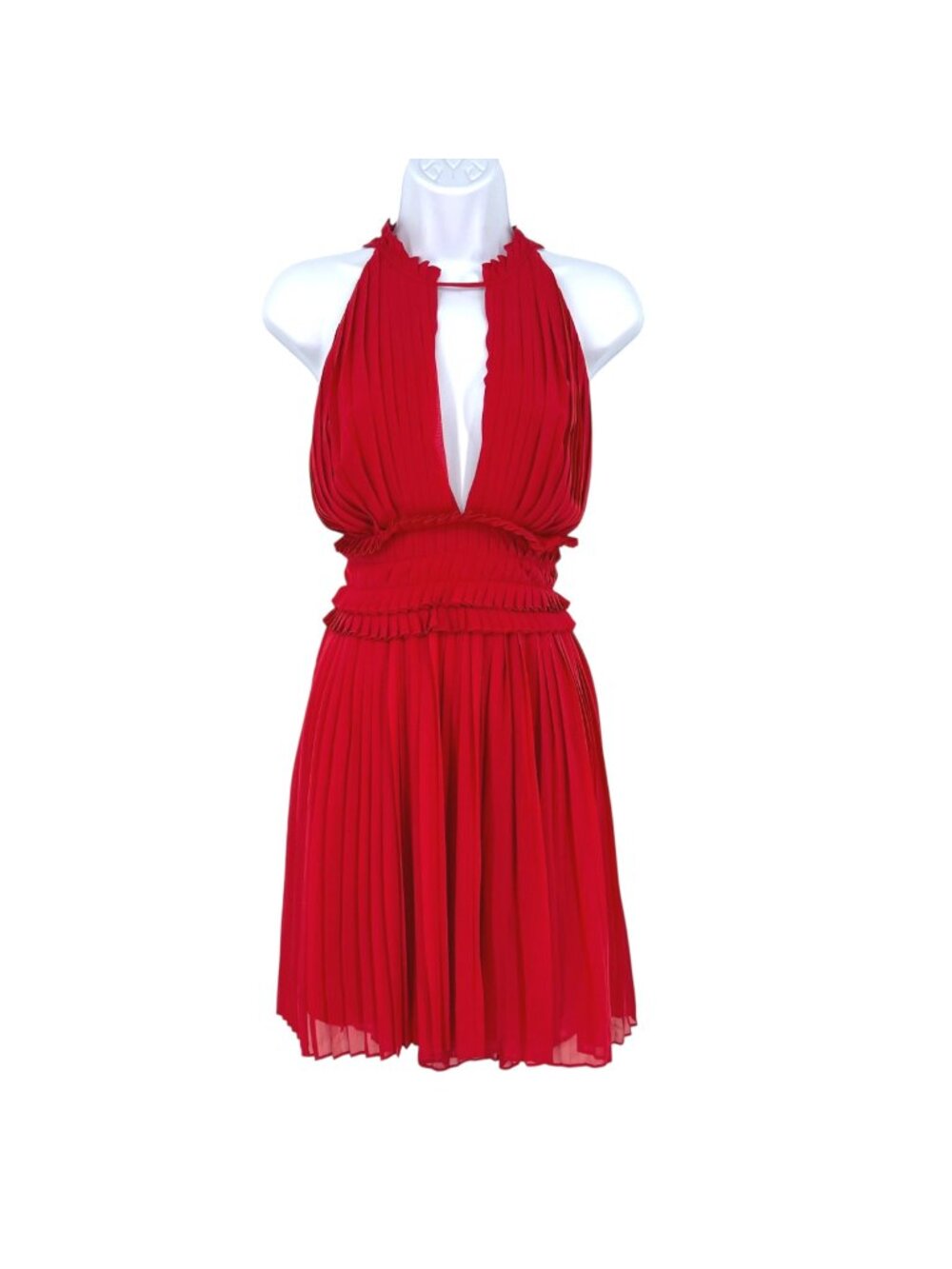 Max Studio Red Pleated Plunging Neckline Cocktail Party Date Night Medium NWT
